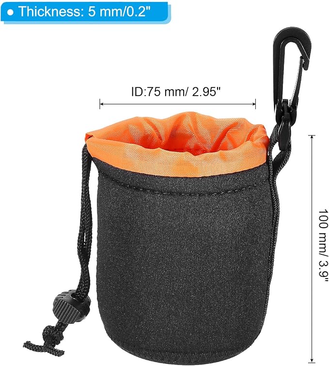 PATIKIL Camera Lens Bag, 1 Pcs 3" ID x 3.9" H Drawstring Lens Pouch with Thick Protective Neoprene, Lens Case for DSLR Camera Lens, Water Coffee Cups Black, Orange - Image 2