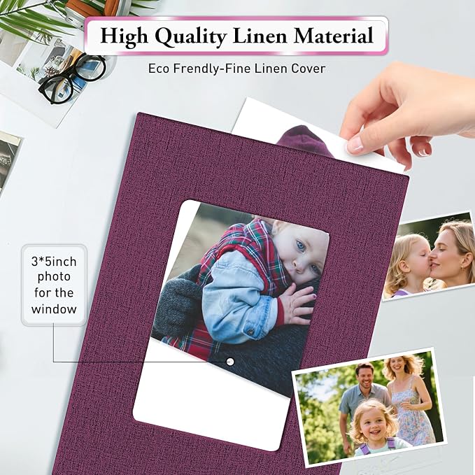 Small Photo Album 4x6,Linen Cover Slide-in Mini Photo Album Book Can Holds 100 4x6 Photos with 50 Black Sheets for Baby Family Pictures Artwork or Postcards Storage (Purple) - Image 5