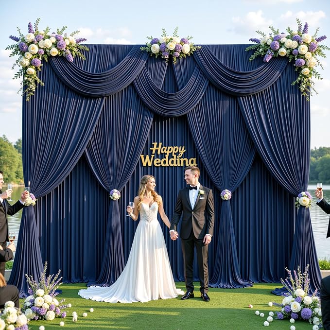 40ftx10ft Wrinkle Free Navy Blue Backdrop Curtains for Parties, Thick Polyester Backdrop Drapse 8 Panels 5x10ft for Weddings Birthday Photography Background Curtains - Image 5