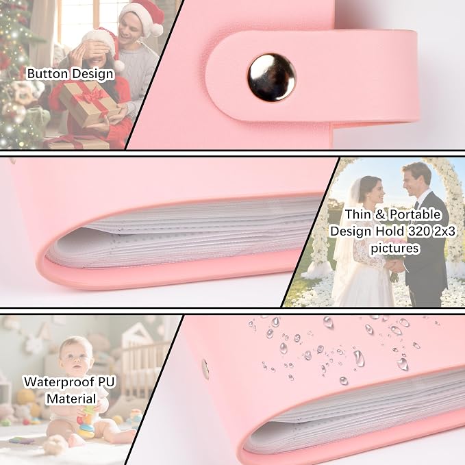 320 Pockets 2x3 Inch Photo Album for Polaroid & Instax Mini Pictures, Pink | PU Leather Cover, Gift Box Packaging, Acid-Free Pages, With Snap Closure, Securely Hold all Your Precious Instant Snapshots - Image 4