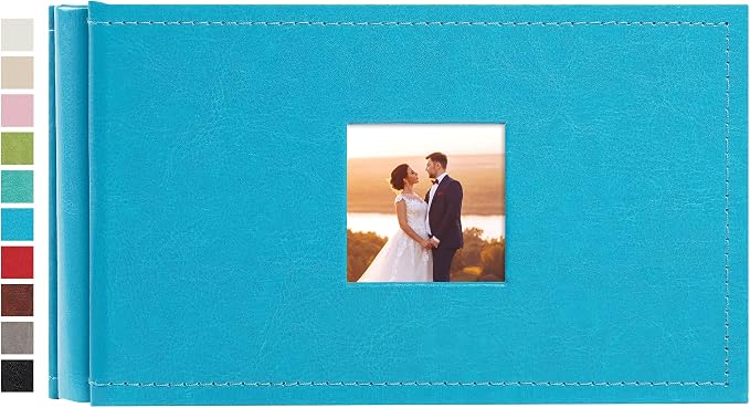 potricher Small Photo Album 4x6 100 Photos, Leather Cover, Blue | Leather 4x6 Picture Album with 100 Horizontal Pockets, Photo Book for Family, Wedding, Anniversary, and Baby by potricher