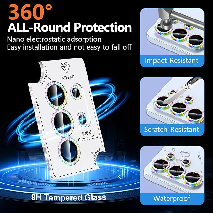 for Samsung Galaxy S26 Ultra Camera Lens Protector, Individual Metal Ring Tempered Glass Lens Cover, [Strong Adsorption] Scratch Resistant Ultra-Thin HD Clear Lens Cover,1 SetColorful Diamond - Image 2