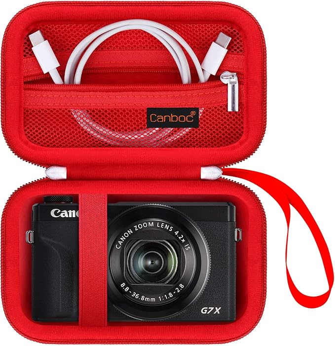 Canboc Camera Case for Canon PowerShot G7 X Mark III/ G7X Mark II, Red | For SX740/ SX730/ G7X3 Carrying Camera Bag, Zipper Mesh Pocket fits USB Cable, Batteries by Canboc