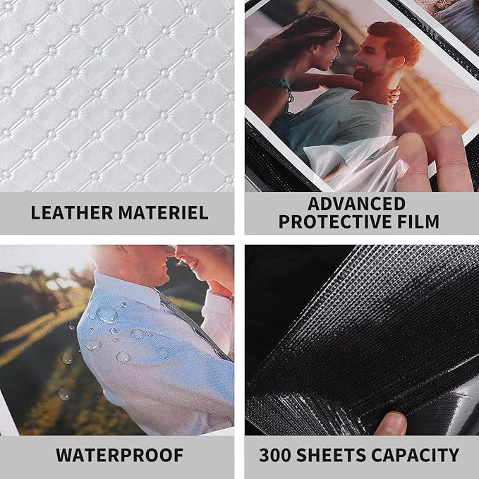 RECUTMS Photo Album 4x6 Pictures, 300 Pockets Large Capacity Picture Album | Acid-Free Black Pages, Leather Cover, Horizontal Pockets, Custom Photo Cover, Perfect for Wedding, Family&Trave - Image 5