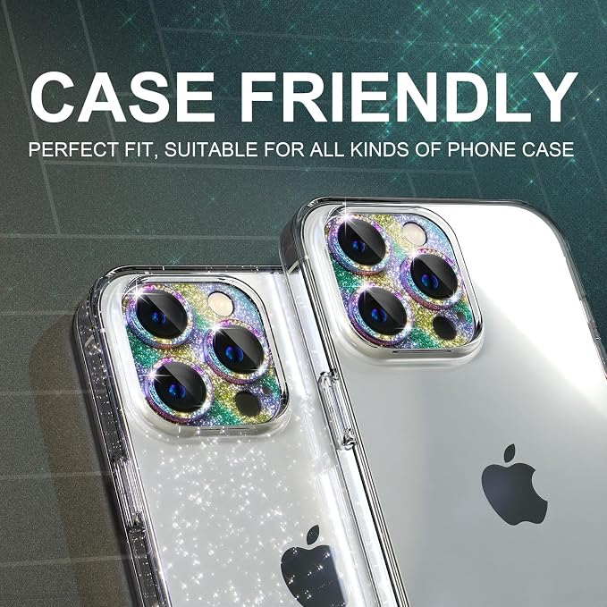 Choiche for iPhone 15 Pro/iPhone 15 Pro Max Camera Lens Protector | Bling Camera Cover with 9H Tempered Glass Lens Screen Protector Metal Ring Decoration Accessories (Glitter-Colorful) - Image 5