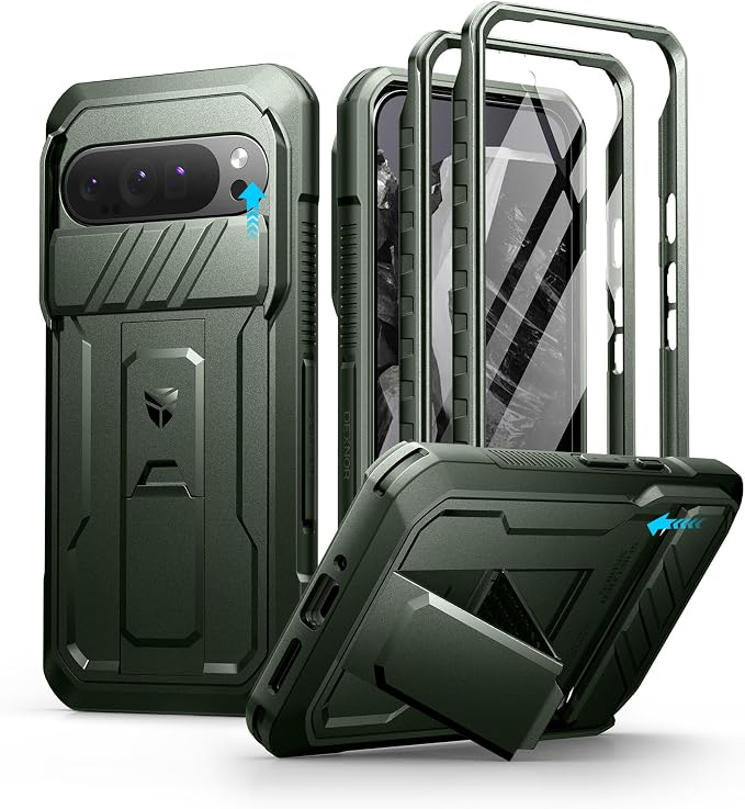 Dexnor for Google Pixel 9 Pro XL Case with Slide Camera Cover & Built-in Screen Protector & Heavy-Duty Kickstand,Full-Body Protective Cover Rugged Bumper Cases for Pixel 9 Pro XL,Army Green(2024) by Dexnor