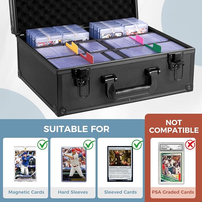 Trading Card Storage Box for 3" x 4" Top Loaders 610+, Sports Cards Case | Baseball Card Storage with 18 Color Separators & 6 Foam Dividers, Card Box Fits Toploaders, Hard Sleeves, Magnetic Holder - Image 2