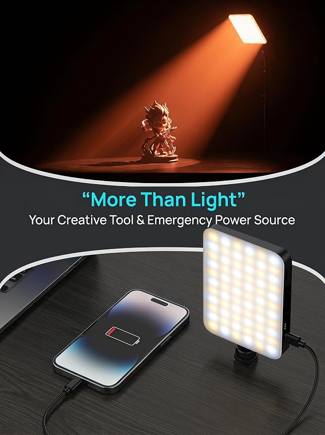 91 LED Portable Charger Selfie Light Video Conference Lighting | with Clip & Camera Tripod Adapter, Rechargeable 2000mAh, CRI 96+, 4 Light Modes, for Phone iPhone Webcam Laptop Makeup - Image 2
