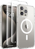 CAPRARO for iPhone 15 Pro Max Case, Compatible with MagSafe Clear | Upgraded [Full Camera Protection] Shockproof Protective Slim Translucent Matte Magnetic Phone Case 6.7'', Clear by CAPRARO