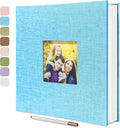 Large Photo Album Self Adhesive, DIY Scrapbook Album for 600 Photos, 13"x12.6" 120 Pages Light Blue Linen Cover Memory Book by HoneyTolly