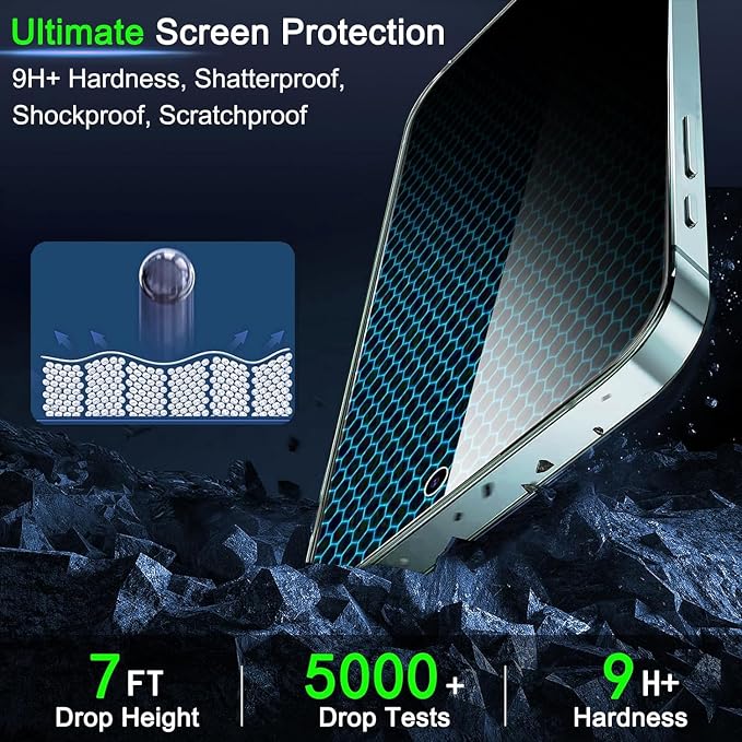 IMBZBK 3 Pack Privacy Screen Protector for iPhone 15 Plus, Tempered Glass | 9H+ Hardness, Military Grade Shatterproof, Case Friendly, Bubble Free Easy Installation Frame, with 3 Camera Lens Protectors - Image 8