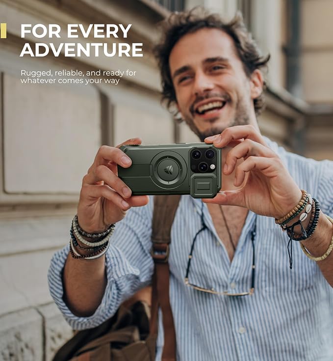 Dexnor for iPhone 16 Pro Case with Slide Camera Cover & Adjustable Kickstand, Magnetic Rugged Shockproof Bumper Cases Heavy-Duty Mangetic Protective Cover,Army Green - Image 7