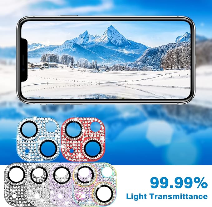for iPhone 14 and iPhone 14 Plus Camera Lens Protector, Bling 3D Rhinestone Sparkle Diamond 9H Tempered Glass Camera Cover Anti Scratch Shockproof Lens Screen Full Protective Cover, Colorful - Image 3