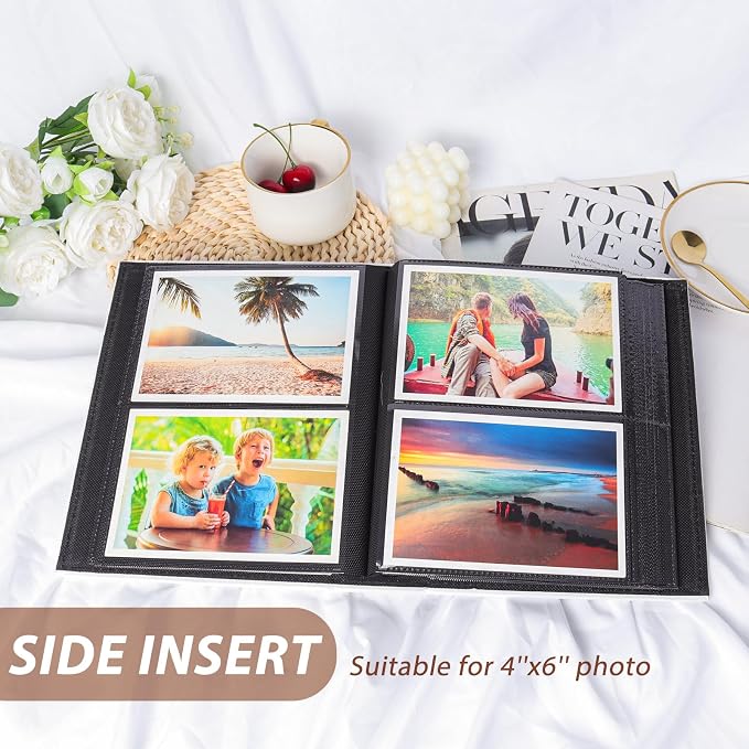 RECUTMS Photo Album 4x6 200 Photos Leather Vacation Memory Book Dark Green | Black Pages, Horizontal Pockets, Small Albums for Family Wedding Travel, DIY Front Window, Baby Photobook, Slip-in Picture - Image 5