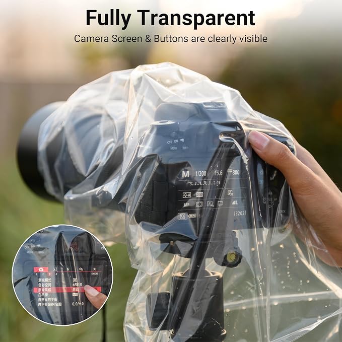 1+1 Clear Camera Rain Cover w/Without Flash for Camera + Lens up to 18" | Waterproof,PE Material,Dust-Proof,for EOS 4000D 90D 80D 77D 70D 6D Rebel T8i T7i T7 T6i T6 D800 D7500 D7200 D5600 D3500 A7RVI - Image 4