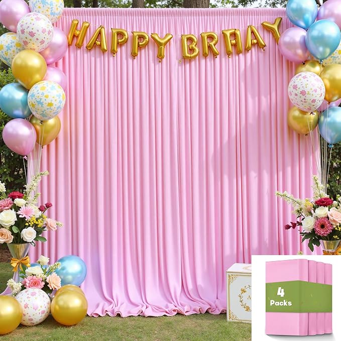 20ftx10ft Wrinkle Free Pink Backdrop Curtain for Parties, 4 Panels Silky Polyester Photo Backdrop Drapes Back Drop Cloth for Wedding Birthday Photography Background Baby Shower Decor - Image 4
