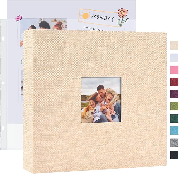 Mublalbum 12x12 Inch 3 Ring DIY Scrapbook Photo Album 40 Pages, Beige | 3 Ring Binder Scrapbook, Linen Cover, 20 Plastic Sleeves 40 Pages, Memory Book for Wedding, Baby, Family, DIY Projects by Mublalbum