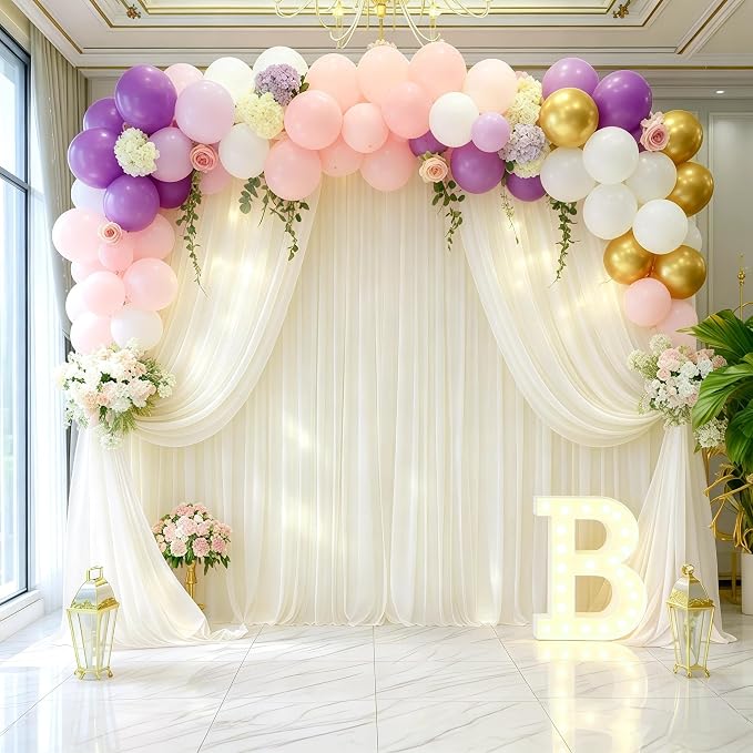 16ftx10ft Wrinkle Free Beige Backdrop Curtain - 10 Feet Photography Backdrop Drapes, Silky Polyester Back Drop Cloth for Wedding Baby Shower Balloon Arch Background - Image 2