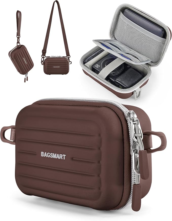 BAGSMART Digital Camera Case, Camera Bag with 2 Carrying Ways, Coffee Brown | Lightweight Camera Sling Bag for Canon Powershnot ELPH 180/190/Sony DSCW800/DSCW830, Waterproof & Protective by BAGSMART