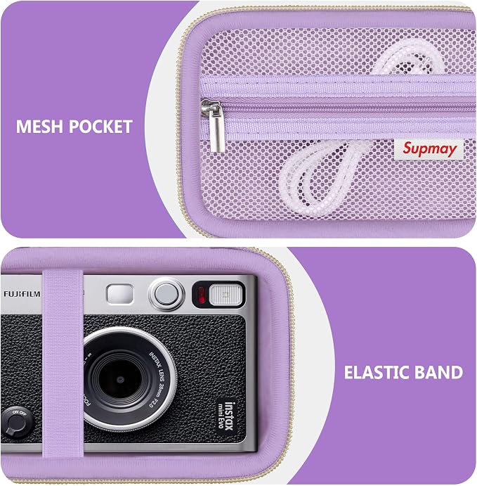 Carrying Case Compatible with Instax Mini EVO Instant Camera, INSTAX MINI EVO Camera Storage Holder Travel Bag with Mesh Pocket for Photos, USB Cables, Film, Purple - Image 4