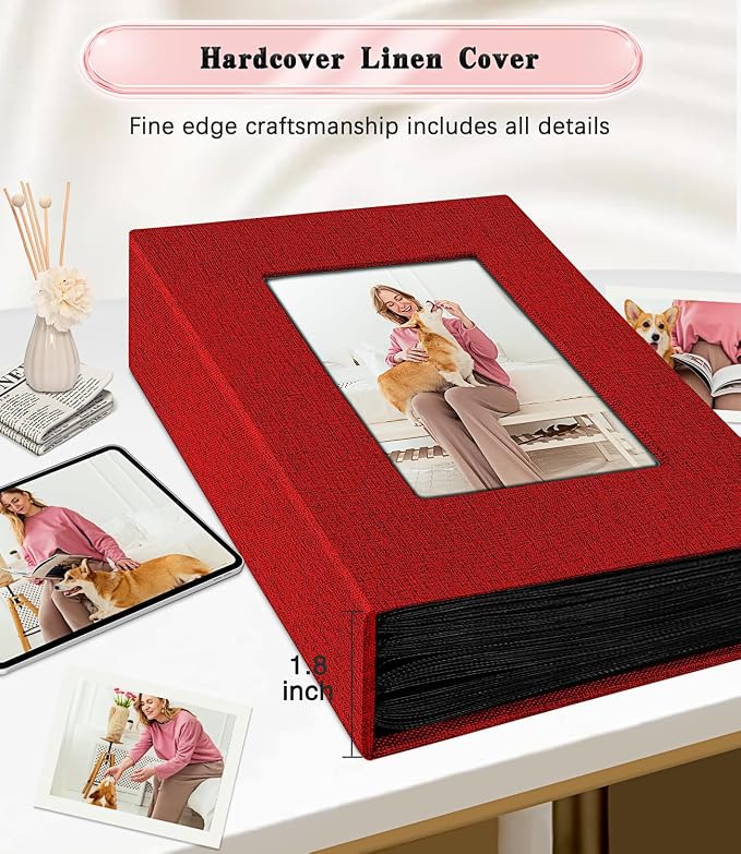 Ejblfe Photo Album 4x6,Linen Cover Slide-in Photo Album Book Can Holds 100 4x6 Photos with 50 Black Sheets for Family,Wedding,Baby and Holiday Pictures (Red) - Image 5