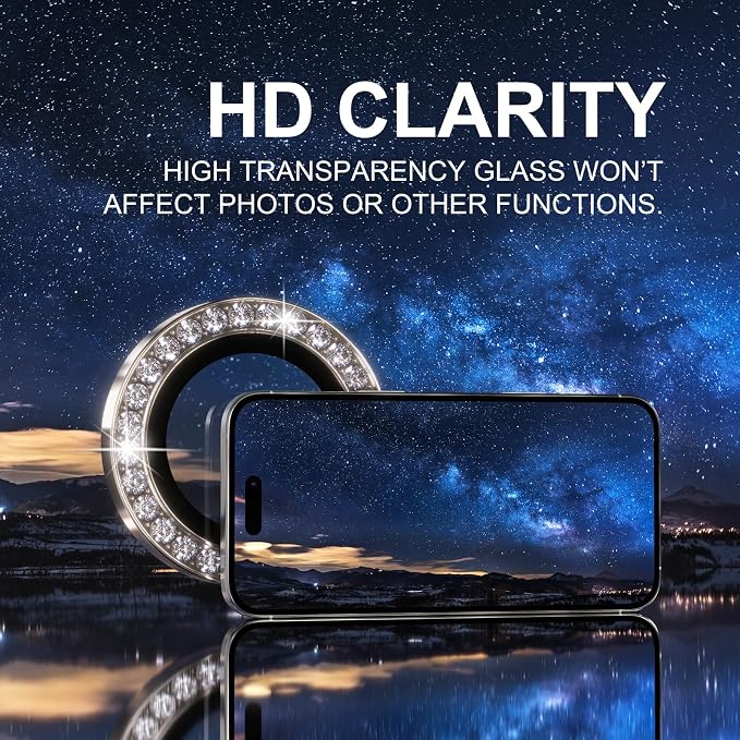 Choiche for iPhone 16 Pro/iPhone 16 Pro Max Camera Lens Protector | Ultra HD, Bling 9H Tempered Glass Camera Cover Screen Protector Metal Ring Decoration Accessories (Diamond-Titanium Desert) - Image 5