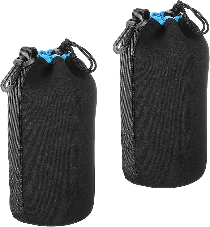 PATIKIL Camera Lens Bag, 2 Pcs 3.7" ID x 9.8" H Drawstring Lens Pouch with Thick Protective Neoprene, Lens Case for DSLR Camera Lens, Water Coffee Cups Black, Blue by PATIKIL