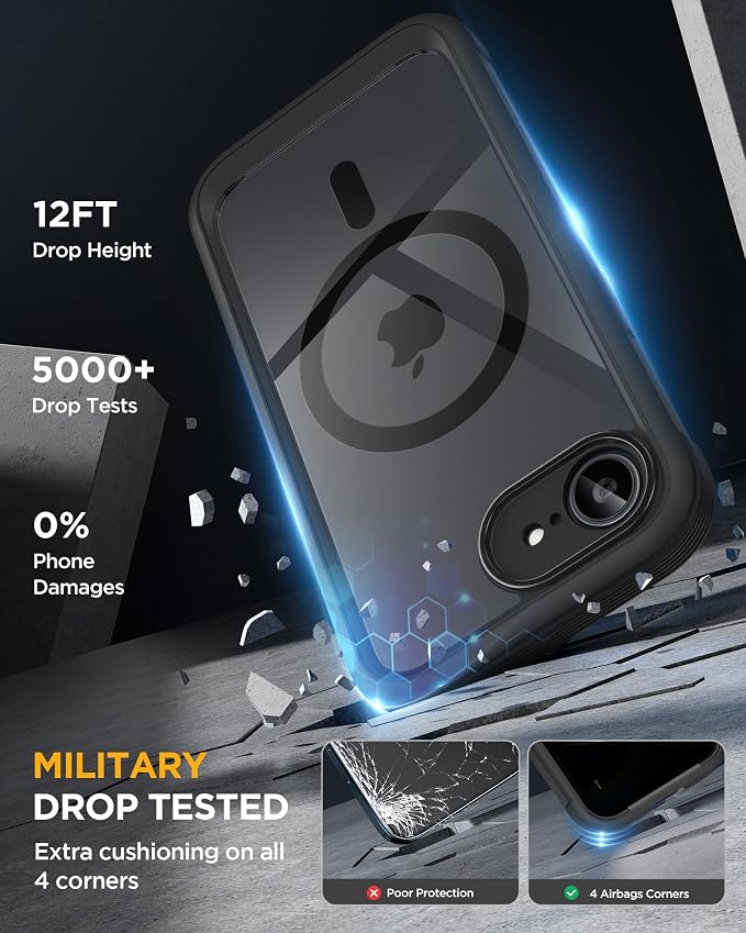 miracase for iPhone 17e & 16e Case with Built-in Private Screen Protector, [Magnetic with MagSafe] Full-Body Phone Cover Military Drop Proof 17 E/ 16 E Bumper 6.1 inch, Black - Image 5