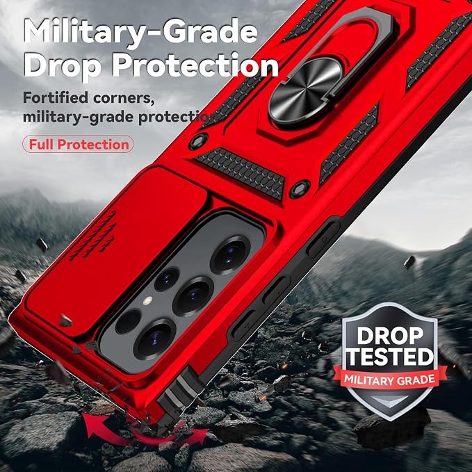 HNHYGETE for Samsung Galaxy S25 Ultra Case with Screen Protector: [Military Grade 20ft. Drop Tested] Slide Camera Cover Ring Shockproof Protective Phone Case for - Galaxy S25 Ultra (Red) - Image 3