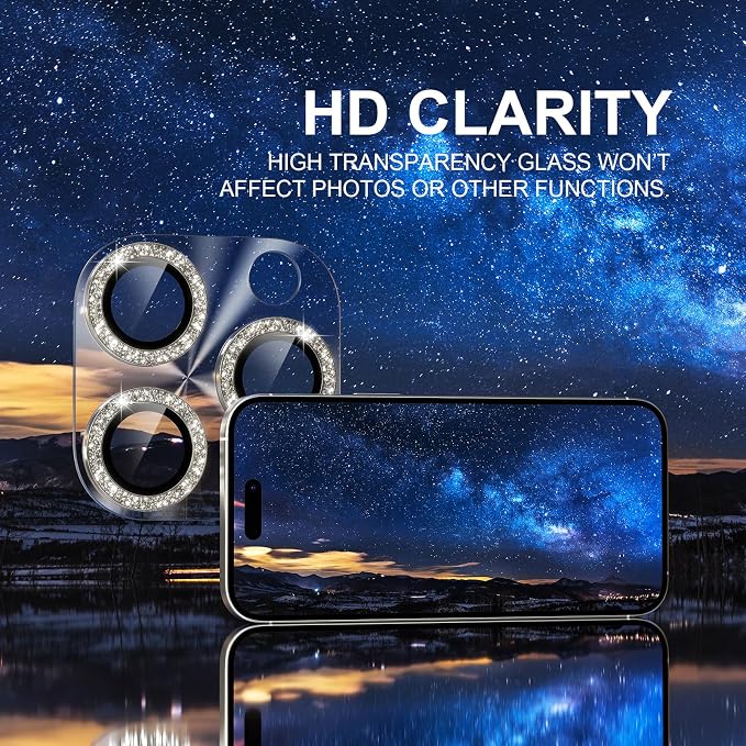 Choiche for iPhone 16 Pro/iPhone 16 Pro Max Camera Lens Protector | Bling Camera Cover with 9H Tempered Glass Lens Screen Protector Metal Ring Decoration Accessories (Clear-Titanium Natural) - Image 5