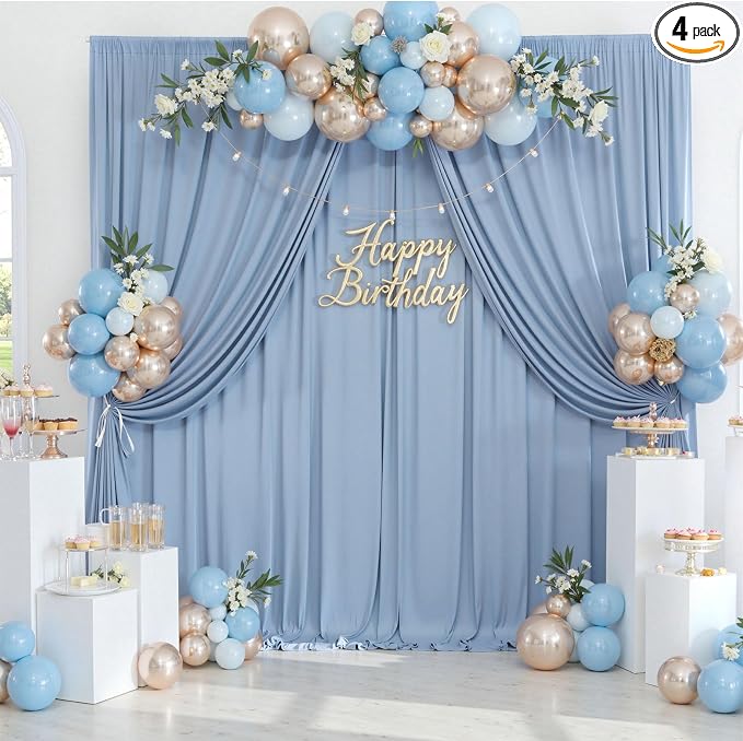 20ftx10ft Wrinkle Free Dusty Blue Backdrop Curtains for Parties, Silky Polyester Photo Backdrop Drapes 4 Panels 5x10ft Back Drop Cloth for Wedding Birthday Baby Shower Photography Background by ENJOYYOURPARTY