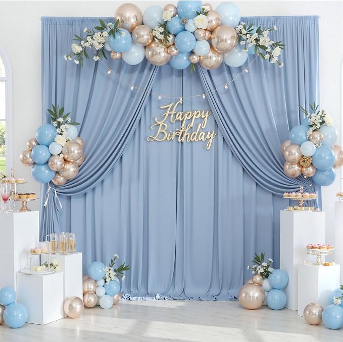 50ftx10ft Wrinkle Free Dusty Blue Backdrop Curtains for Parties, Silky Polyester Photo Backdrop Drapes 10 Panels 5x10ft Back Drop Cloth for Wedding Birthday Baby Shower Photography Background - Image 6