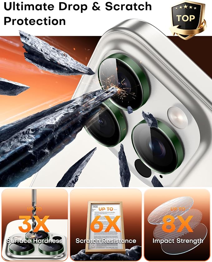 TOCOL for iPhone 15 Pro Max Camera Lens Protector/iPhone 15 Pro Camera Lens Protector Tempered Glass HD Individual Scratch Resistant Cover Accessories Case Friendly 2 Pack（Alpine Green） - Image 4
