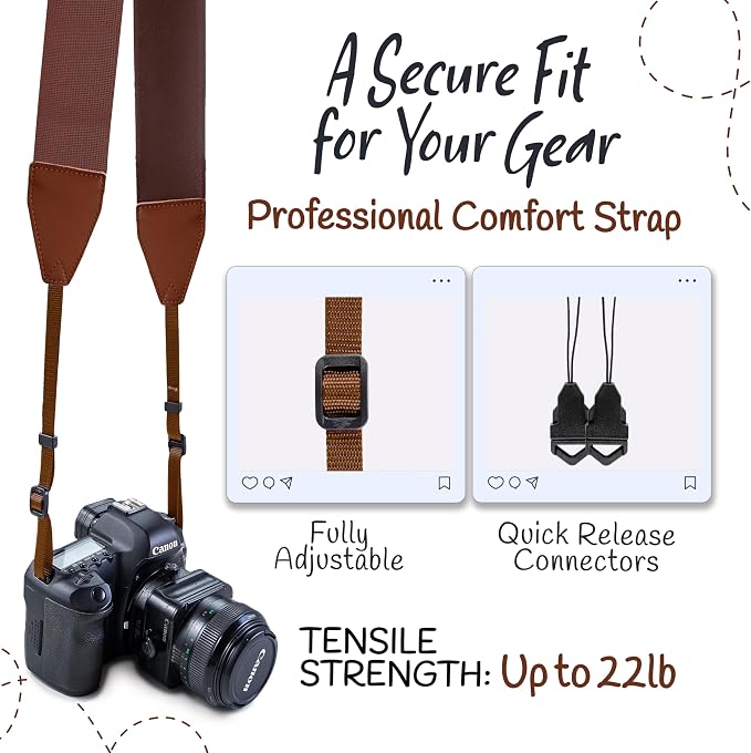 Art Tribute Camera Strap - Shoulder, Crossbody & Neck Camera Strap for Photographers, Fits All Cameras, Canon Nikon Sony Fujifilm, Padded Strap W/Quick Release, Embroidered Cotton & Leather Ends - Image 4
