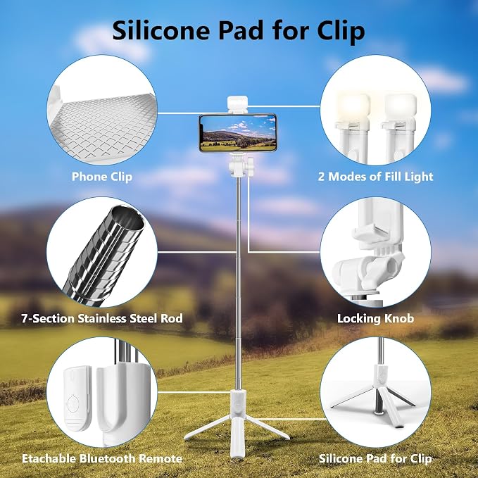 Selfie Stick Tripod, 40 in Retractable Tripod for iPhone with Wireless Remote Control & Light, Portable Phone tripods for Photograph, Live Streaming, Video Recording, Compatible with All Cellphones - Image 5