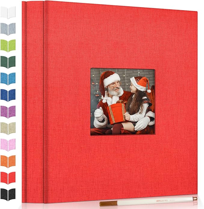 Artfeel Photo Album Self Adhesive Scrapbook Album for 3x5 4x6 5x7 8x10 Pictures,60 Pages Linen Cover with Display Window DIY Photo Book,Ideal Gifts for Family Travel Wedding Baby by Artfeel