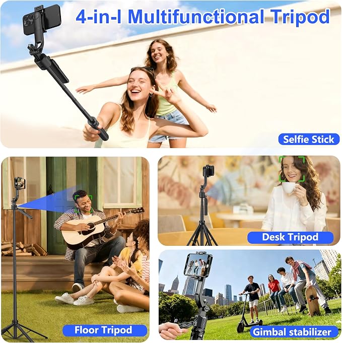 Auto Face Tracking Tripod for iPhone with Light 63” Selfie Stick Tripod Stand Follows Your Movement 360° Phone Camera Tripod with Wireless Remote for Content Creator Vlog Live Stream Video Recording - Image 5