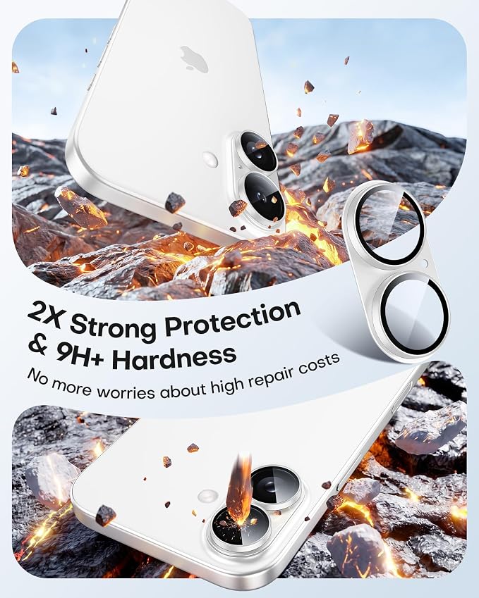 TAURI 2 Pack for iPhone 17 Camera Lens Protector, Silver | Full Coverage Military-Grade Shatterproof, Upgrade AR Anti-Reflection Ultra Clear Transmission & Case Friendly - Image 3