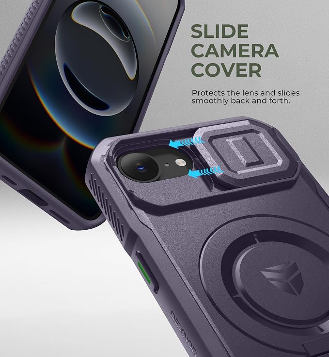 Dexnor for iPhone 17e Case, iPhone 16e Case[Built-in Slide Camera Cover & Kickstand], Compatible with MagSafe Heavy-Duty Rugged Magnetic Shockproof Phone Case for iPhone 17e/16e, 6.1'' Phantom Purple - Image 4