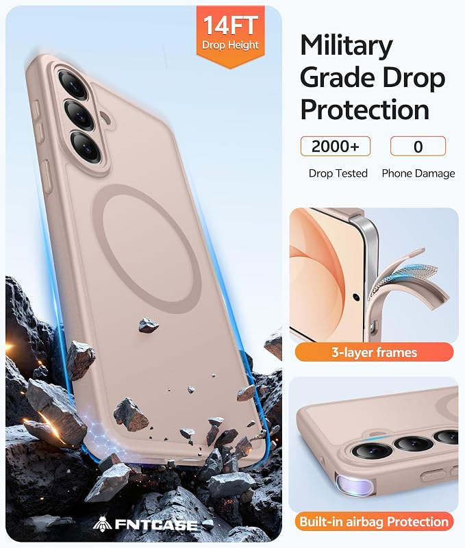 FNTCASE for Samsung Galaxy S26 Case, Fit for Magsafe, with Screen Protector | Full Camera Protection, Translucent Matte, 14FT Military Grade Drop Proof, Shockproof Protective Phone Cover, Desert Gold - Image 5