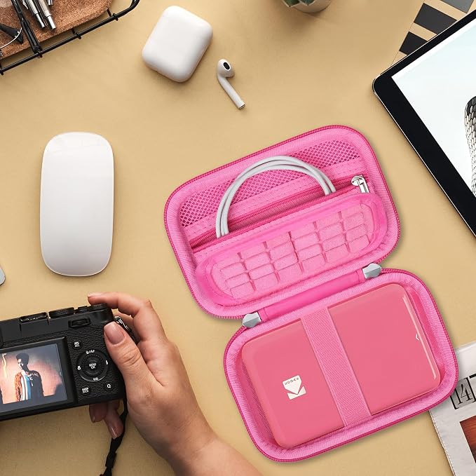 Hard Carrying Case for KODAK Step Instant Smartphone Photo Printer - Portable Mini Color Wireless Mobile Printer, Zipper Mesh Pocket for USB Cable, Photo Paper, Pink - Image 7