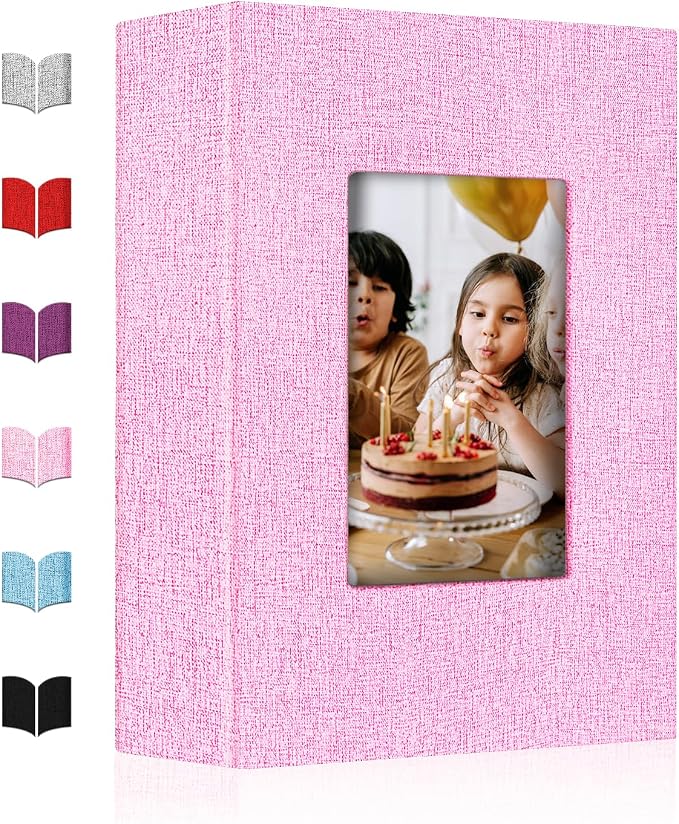 Small Photo Album 4x6,Linen Cover Slide-in Mini Photo Album Book Can Holds 100 4x6 Photos with 50 Black Sheets for Baby Family Pictures Artwork or Postcards Storage (Pink) by EJBLFEPremiumPhotoAlbums