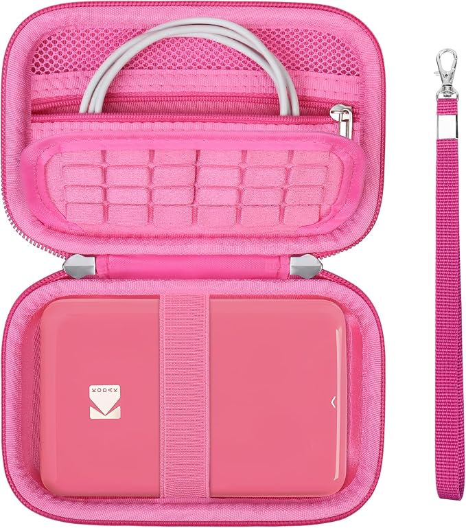 Hard Carrying Case for KODAK Step Instant Smartphone Photo Printer - Portable Mini Color Wireless Mobile Printer, Zipper Mesh Pocket for USB Cable, Photo Paper, Pink by Supmay