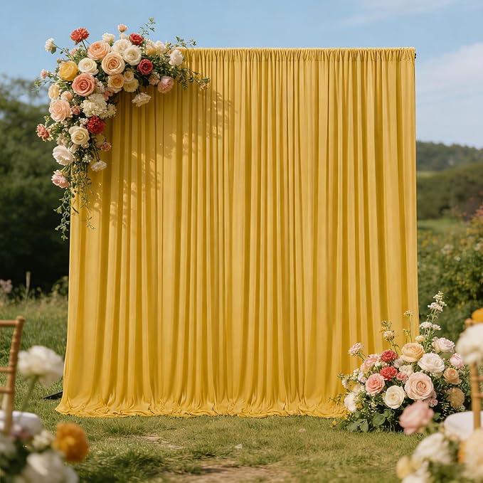 10ft x 10ft Gold Backdrop Curtains for Parties, Polyester Fabric Backdrop Drapes with Rod Pockets for Weddings, Birthday, Halloween, Photography, Christmas Party Background Curtain, 2 Panels - Image 4