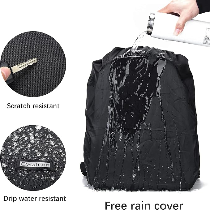 Cwatcun Camera Backpack Bag, Waterproof DSLR Bag with USB Port & Rain Cover | Fits DSLR with 70-200mm lens + 6lenses+15.6"laptop+tripod.Anti-theft rear opening,900D nylon,rain cover included. - Image 4