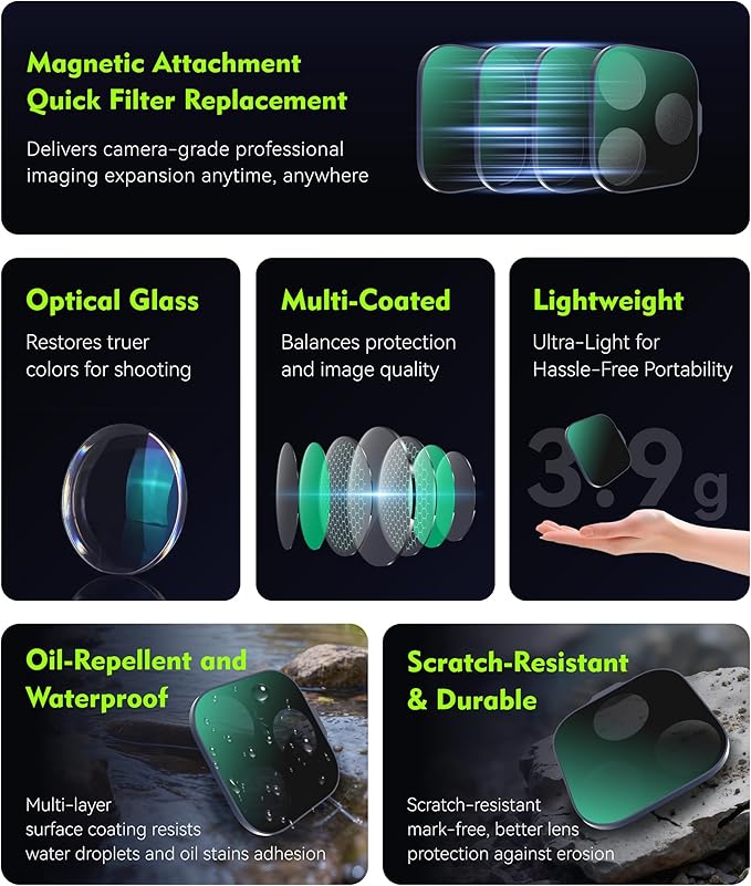 Magnetic UV Filter for iPhone 17 Pro, Snap-On Smartphone Camera Lens Filter with Adhesive Metal Base Mount, HD Optical Glass, Works with Phone Cases & Gimbals (Silver-4pack, iPhone 17Pro) - Image 3