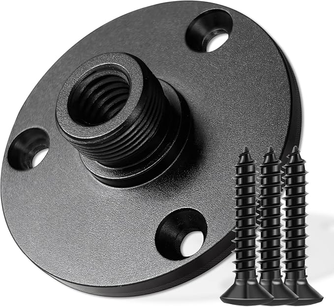 KB48 Podium Microphone Flange Mount with Pad, 5/8-27 Male, 3/8-16 Female | Gooseneck Boom Arms Mic Stand Base for Lecterns, Desks, Table, 2 in Metal Plate with 3 Screws Included by Angksorm