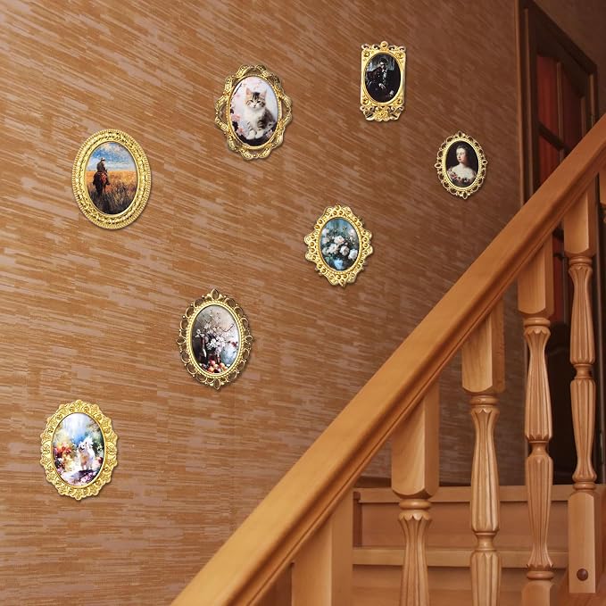 Halloscume 7 Pcs Miniature Picture Frames Mini Vintage Photo Frames Miniature Dollhouse Accessories on 1:12 Scale for Dollhouse DIY Craft Projects Art Jewelry Display Home Decor(Gold) - Image 4