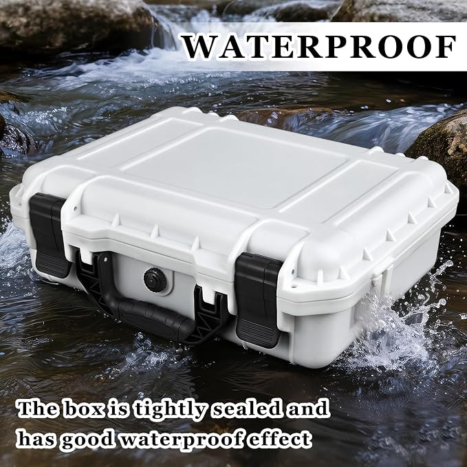 Relaxweex 1 Pcs Waterproof Hard Case with DIY Customizable Foam Insert Portable Protective Case with Knife for Camera Drones Equipments Tools Test Instruments(White,14.3 x 11.4 x 4.5 Inch) - Image 5