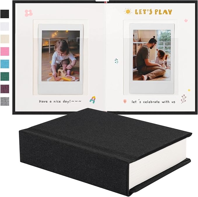 Instax Mini Photo Album with Writing Space, Linen Cover, Black | Compatible with 2x3 inch & Polaroid Pictures, 28 Recessed Clear Pockets, Wedding Guest Book and Family Memories by Unknown